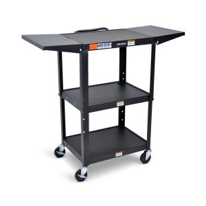 Adjustable-Height Steel AV Cart - Drop Leaf Shelves