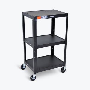 Adjustable Height Steel AV Cart Three Shelves Black Non-Electric