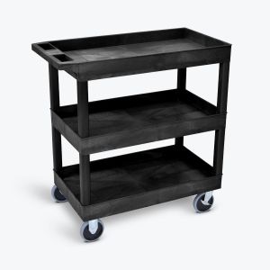 Luxor Utility Cart with Two Tuffy Flat Shelves Black Tall 