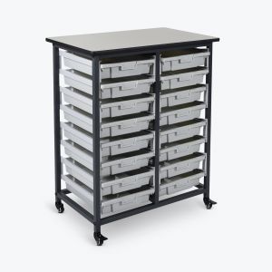 Mobile Bin Storage Unit - Double Row with Small Gray Bins